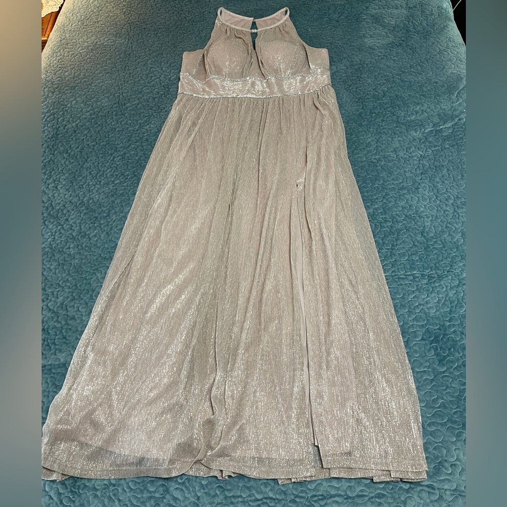 Oleg Cassini Metallic Formal Evening Gown Sz 20W Blush Sleeveless Full Length - Picture 6 of 14